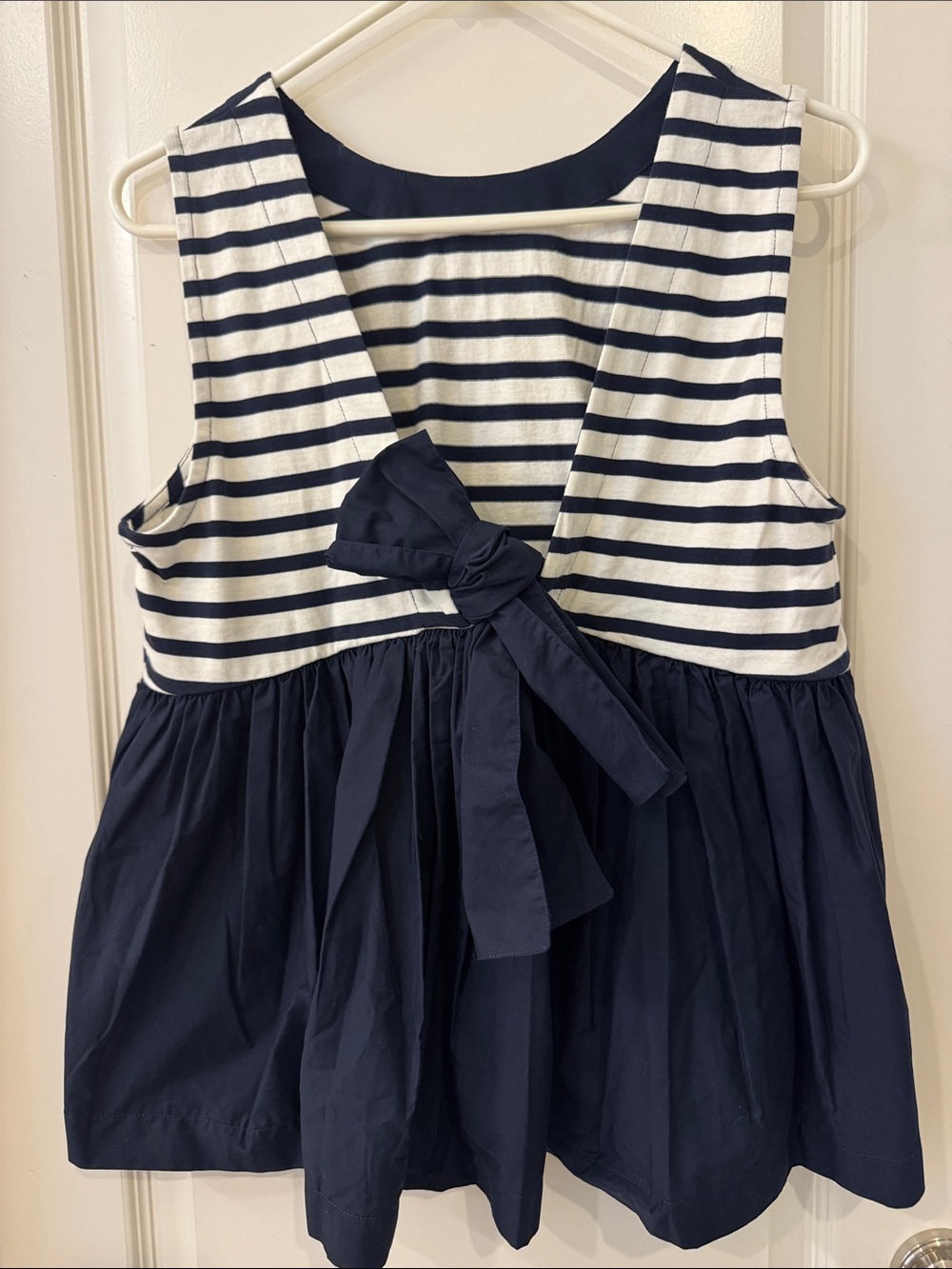 J. Crew Navy and White Striped Back Bow Sleeveless Top